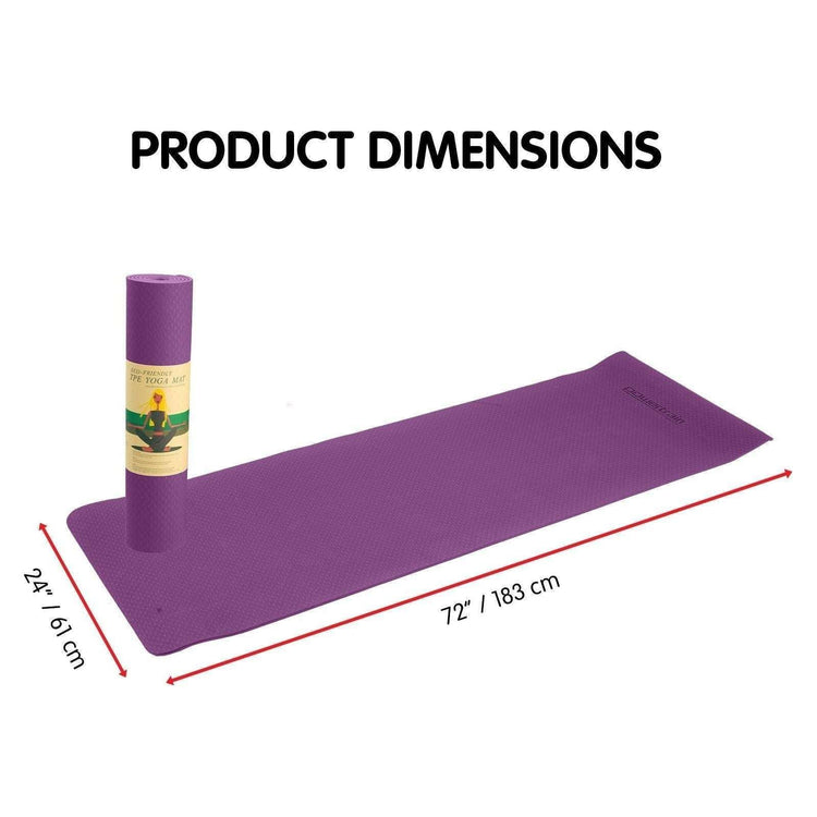 Powertrain Eco-friendly Dual Layer 6mm Yoga Mat | Royal Purple | Non-slip Surface And Carry Strap For Ultimate Comfort And Portability