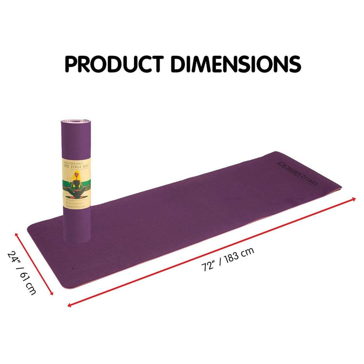 Powertrain Eco-friendly Dual Layer 8mm Yoga Mat | Purple | Non-slip Surface And Carry Strap For Ultimate Comfort And Portability