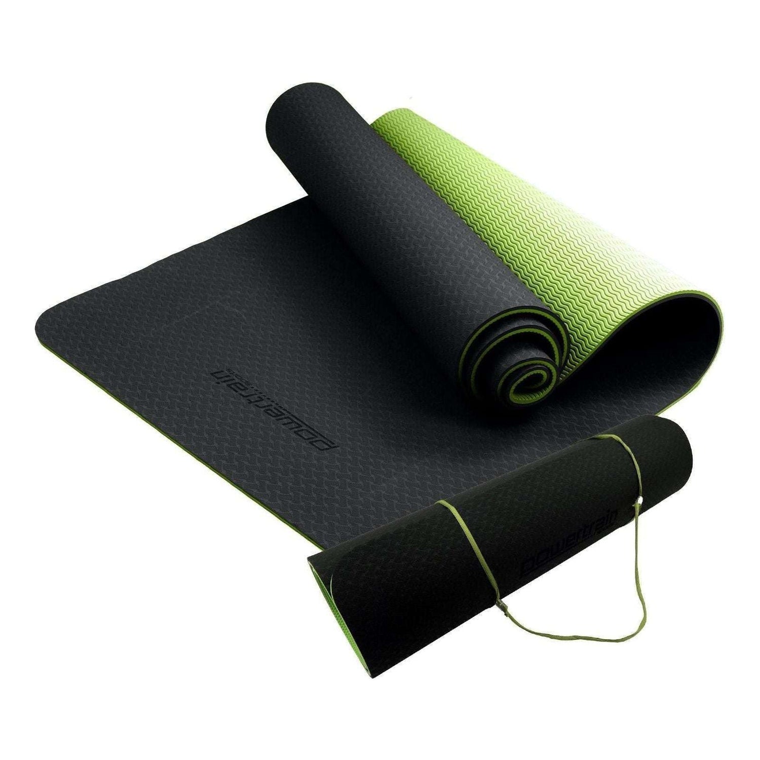 Powertrain Eco-Friendly TPE Pilates Exercise Yoga Mat 8mm - Black Green