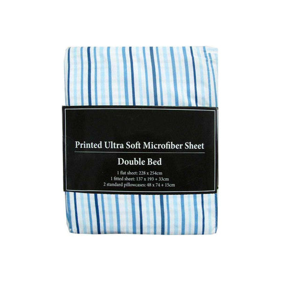 Printed Microfiber Sheet Set Double Blue Lines