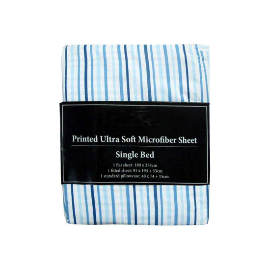 Printed Microfiber Sheet Set Single Blue Lines