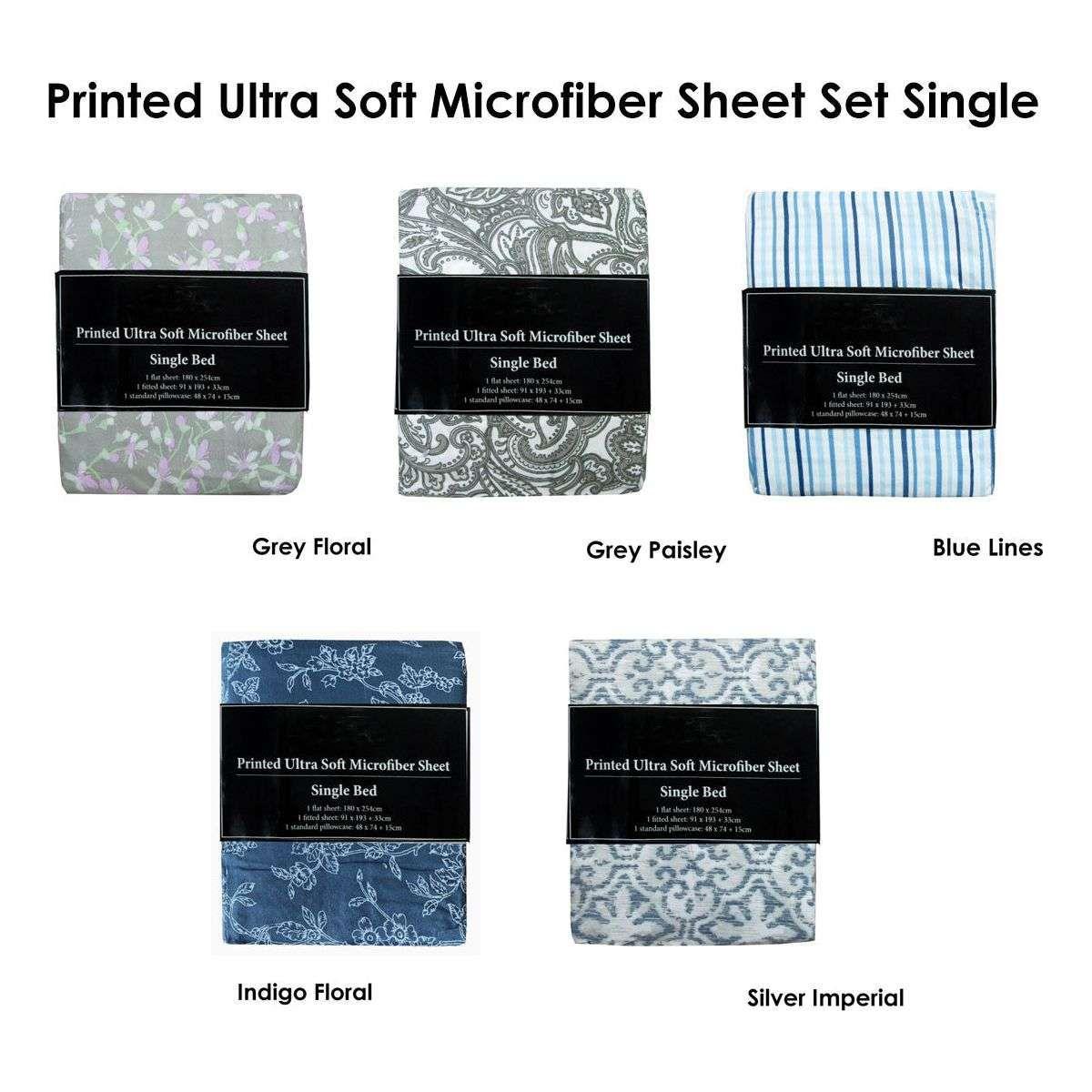 Printed Microfiber Sheet Set Single Blue Lines