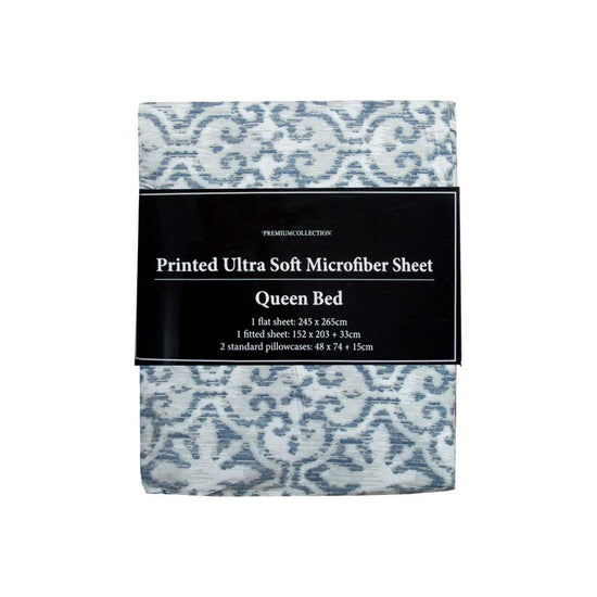 Printed Microfiber Sheet Set Single Silver Imperial