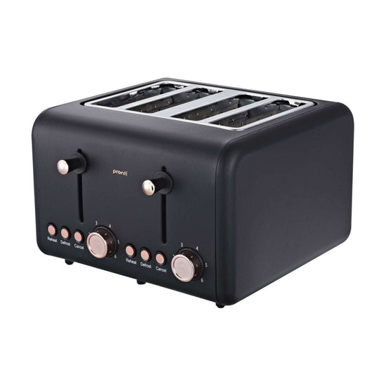 Pronti 4 Slice Toaster Rose Trim Collection - Black - Magdasmall
