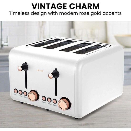 Pronti 4 Slice Toaster Rose Trim Collection - White - Magdasmall