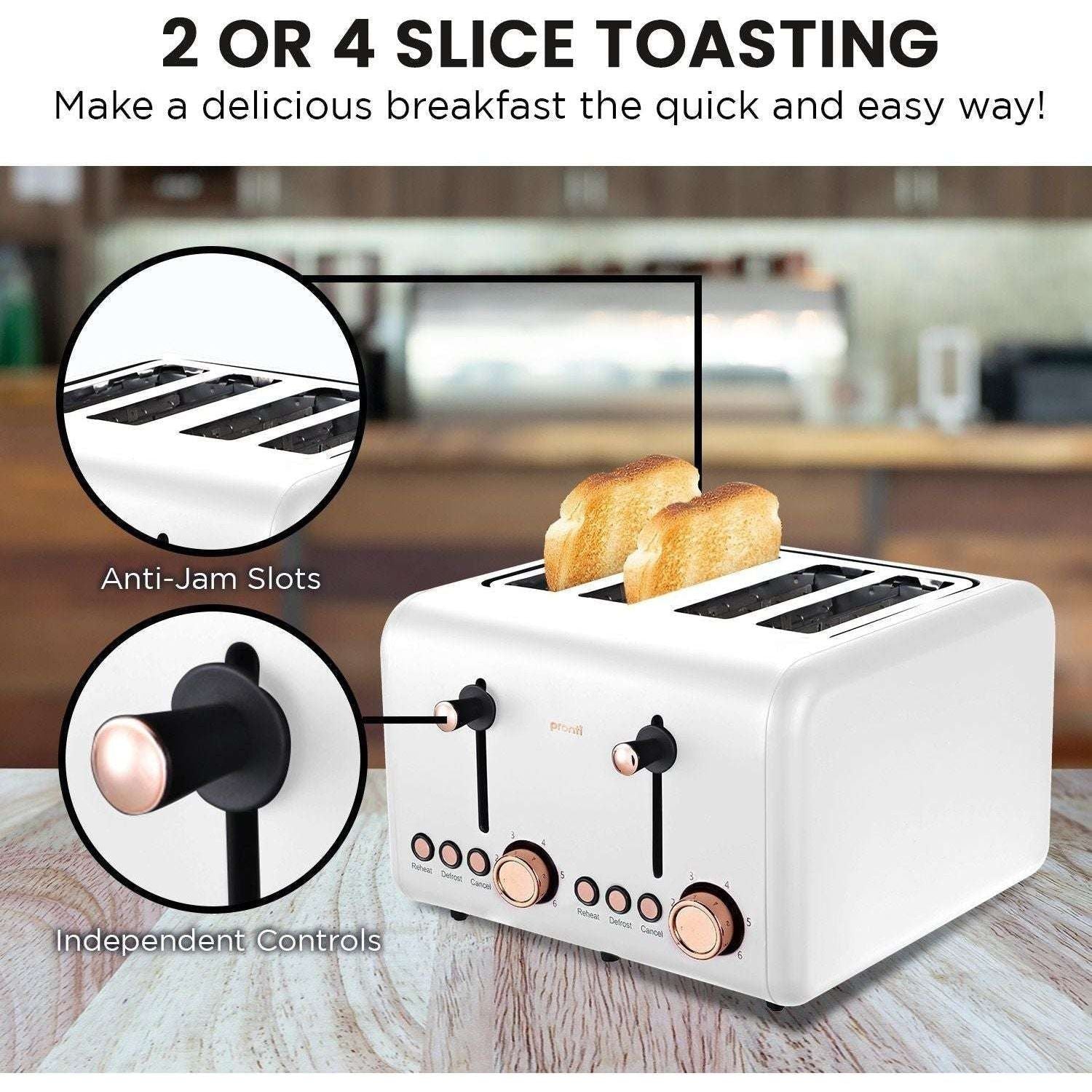 Pronti 4 Slice Toaster Rose Trim Collection - White - Magdasmall