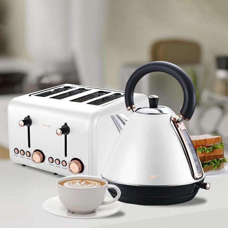 Pronti 4 Slice Toaster Rose Trim Collection - White - Magdasmall
