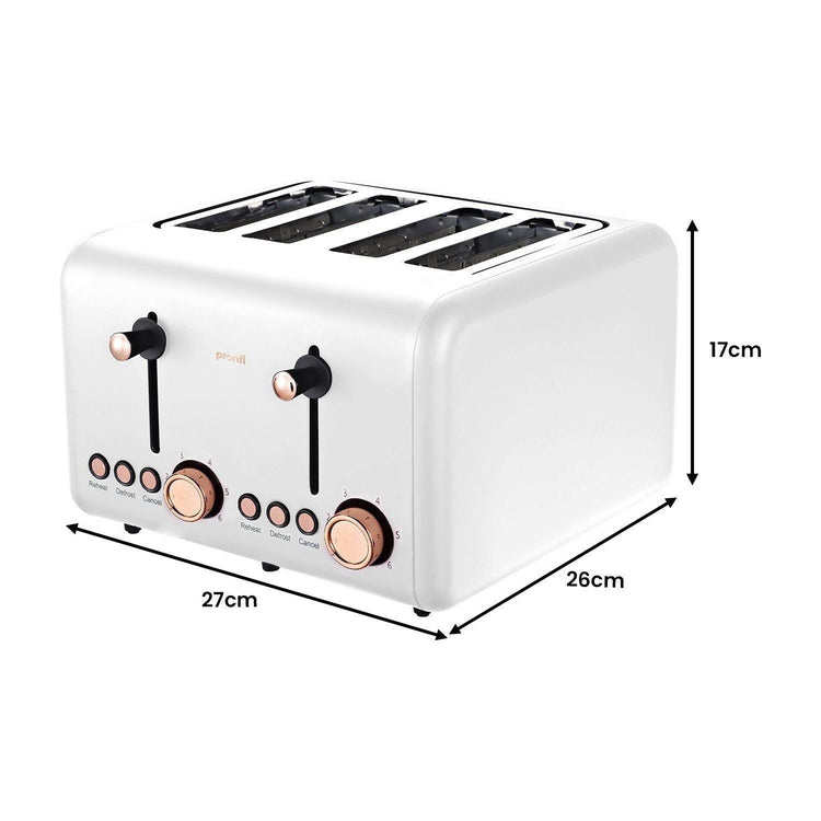 Pronti 4 Slice Toaster Rose Trim Collection - White