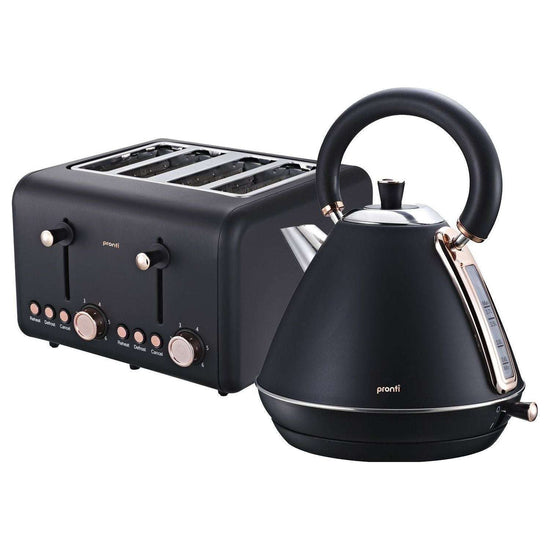 Pronti Rose Trim Collection Toaster & Kettle Bundle - Black - Magdasmall