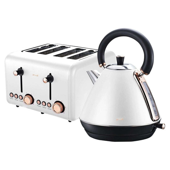 Pronti Rose Trim Collection Toaster & Kettle Bundle - White - Magdasmall