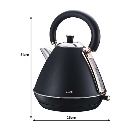 Pronti Toaster, Kettle &amp; Coffee Machine Breakfast Set - Black