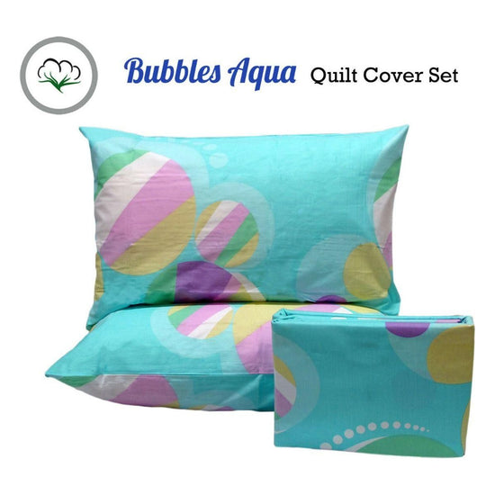 Pure Cotton Bubbles Aqua Quilt Cover Set Queen