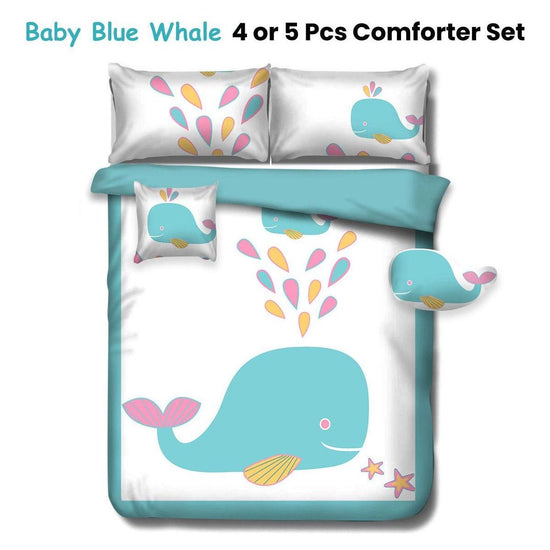 Ramesses Baby Blue Whale Kids Advventure 4 Pcs Comforter Set Single