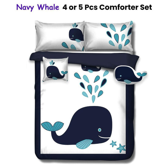 Ramesses Navy Whale Kids Advventure 5 Pcs Comforter Set Double