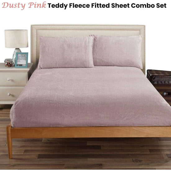Ramesses Teddy Fleece Fitted Sheet Combo Set Dusty Pink Queen