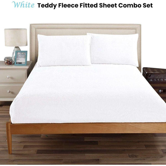 Ramesses Teddy Fleece Fitted Sheet Combo Set White Queen