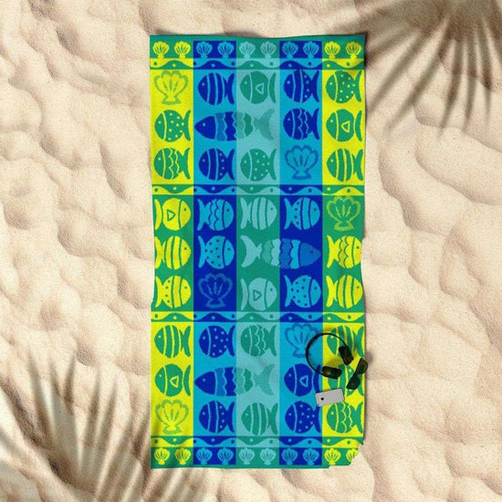 Rans Premium Cotton Jacquard Beach Towel Fish & Shell Blue - Magdasmall