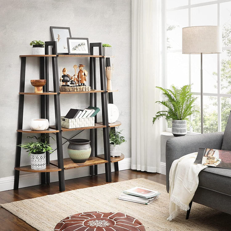 Rustic brown and black steel Metal Frame 4 Tier bookshelf - Magdasmall