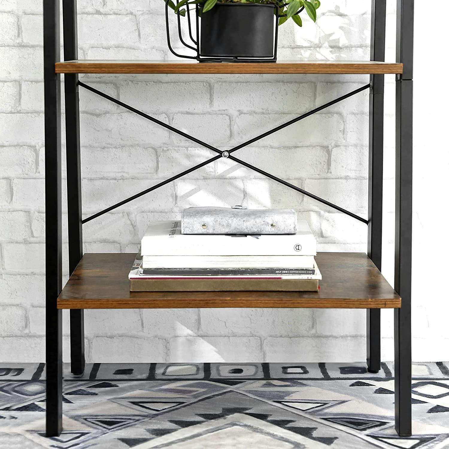 Rustic brown and black steel Metal Frame 4 Tier bookshelf - Magdasmall