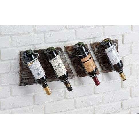 Rustic Wood and Metal Wine Rack Set for 4 Bottle Storage Holder for Home Bar Kitchen Living Room