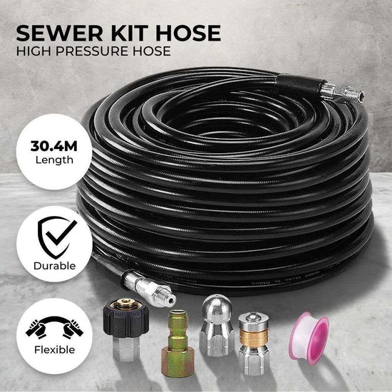 RYNOMATE High Pressure Washer Black Hose with M22 Coupling and Rotating Nozzle (30.5M/100FT)