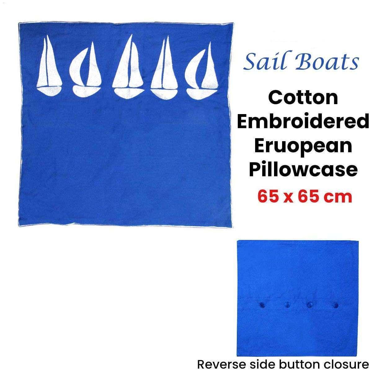 Sail Boats Cotton Embroidered European Pillowcase 65 x 65 cm - Magdasmall