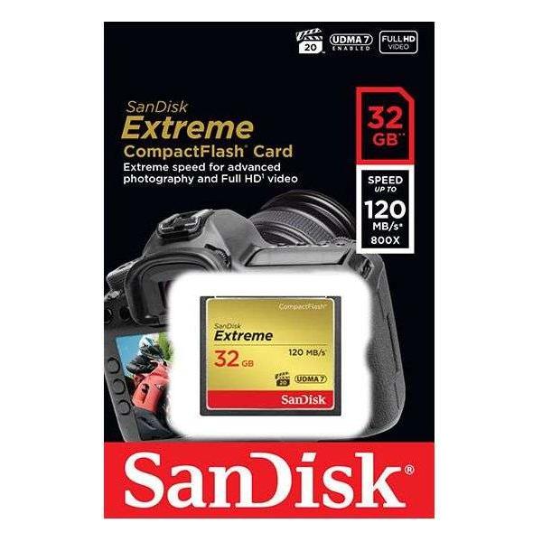 SanDisk 32GB Extreme CompactFlash Card with (write) 85MB/s and (Read)120MB/s - SDCFXSB-032G