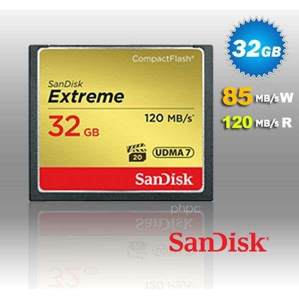 SanDisk 32GB Extreme CompactFlash Card with (write) 85MB/s and (Read)120MB/s - SDCFXSB-032G
