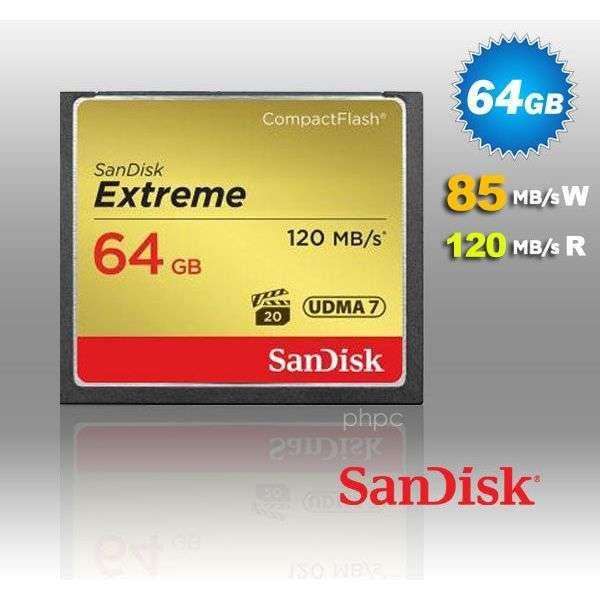 SanDisk 64GB Extreme CompactFlash Card with (write) 85MB/s and (Read)120MB/s - SDCFXSB-64G