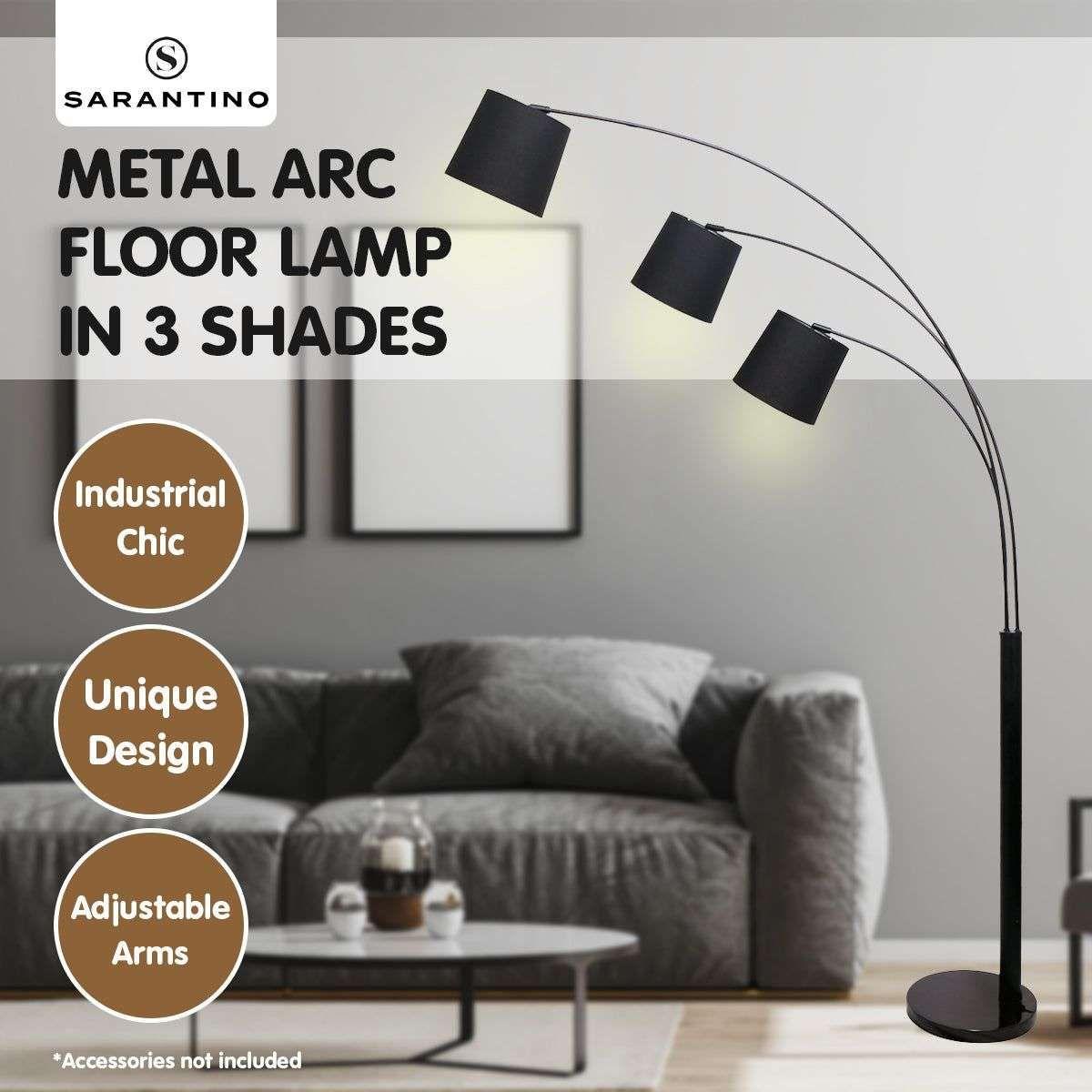 Sarantino 3-Light Arc Floor Lamp Adjustable Black 3 Shades - Magdasmall