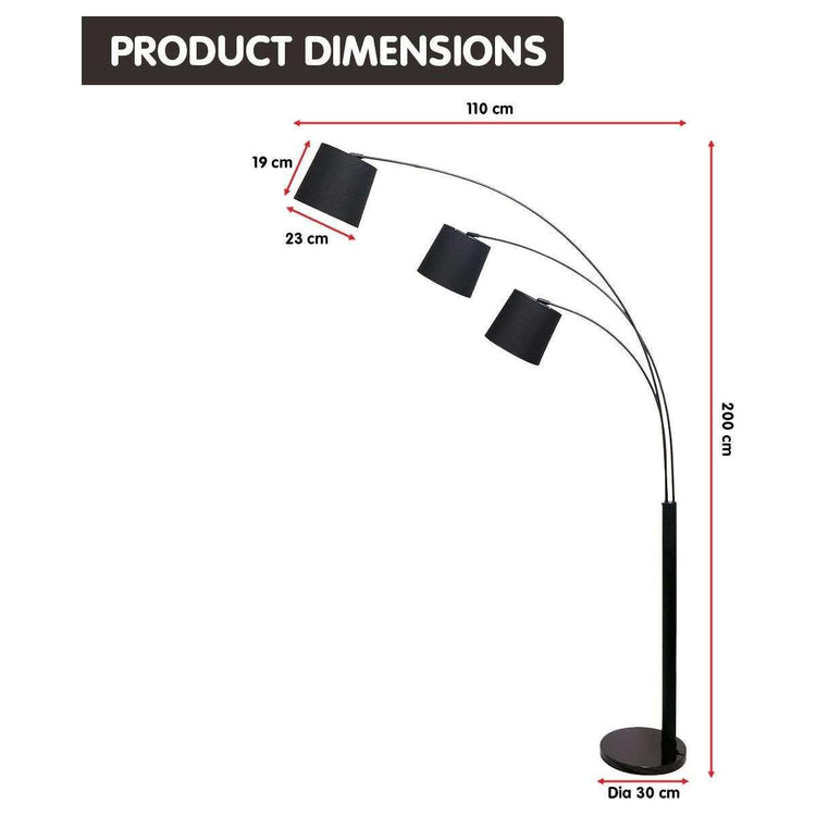 Sarantino 3-Light Arc Floor Lamp Adjustable Black 3 Shades - Magdasmall