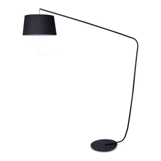 Sarantino Metal Arc Floor Lamp in Black Finish with Linen Taper Shade - Magdasmall