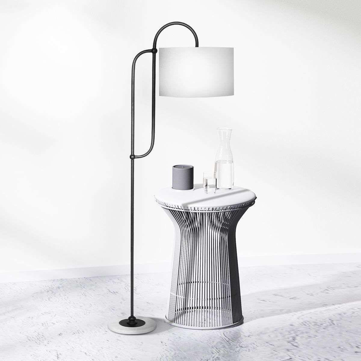 Sarantino Metal Floor Lamp with Marble Base & Off-White Shade - Magdasmall