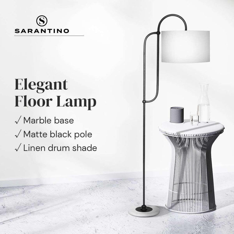 Sarantino Metal Floor Lamp with Marble Base & Off-White Shade - Magdasmall