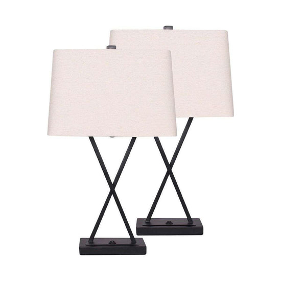 Sarantino Metal Table Lamp Pair Rectangular Shade X Stand - Magdasmall