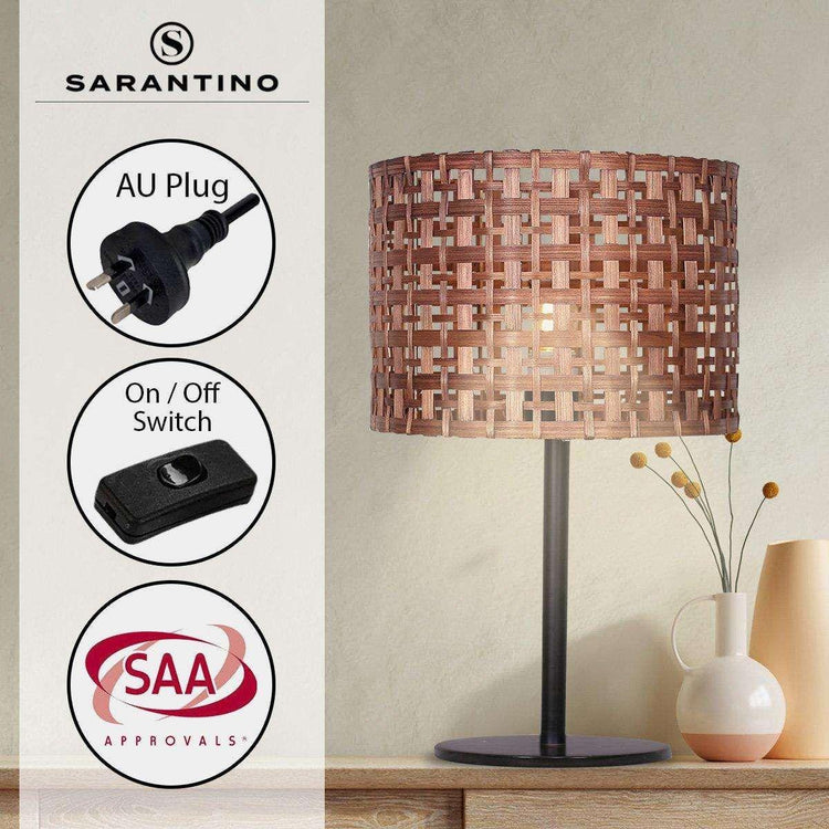 Sarantino Rattan Desk Lamp With Black Marble Base - Magdasmall