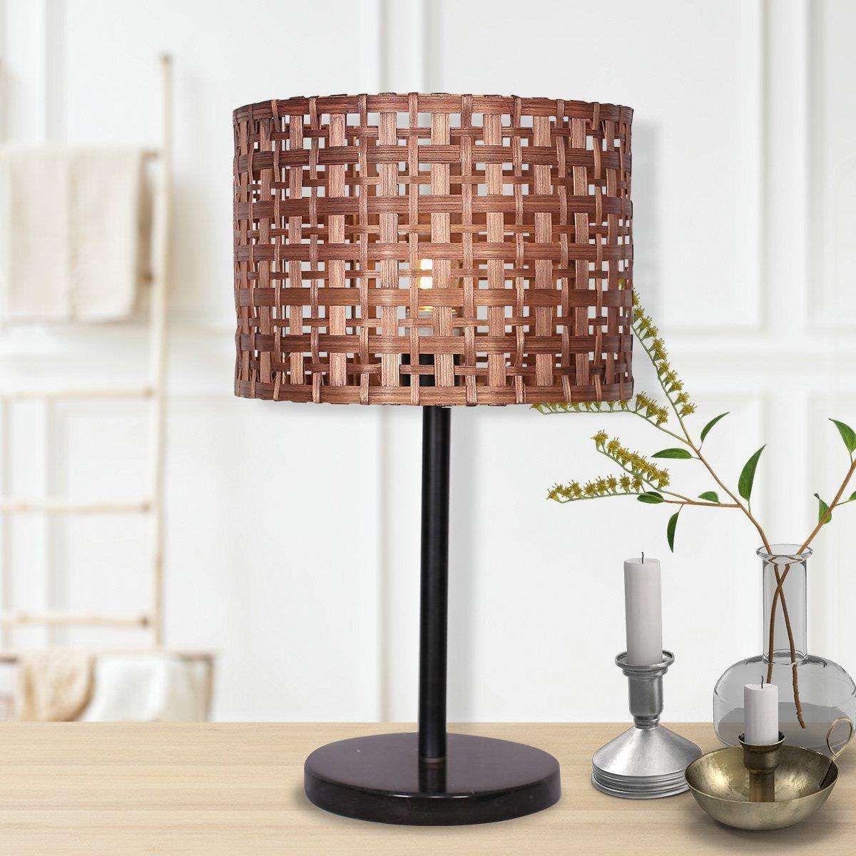 Sarantino Rattan Desk Lamp With Black Marble Base - Magdasmall