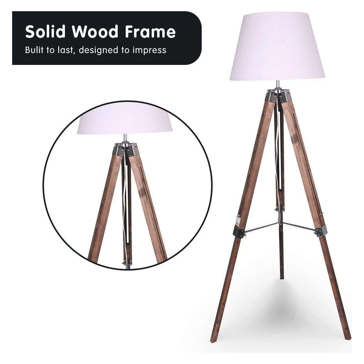 Sarantino Solid Wood Tripod Floor Lamp Adjustable Height White Shade - Magdasmall