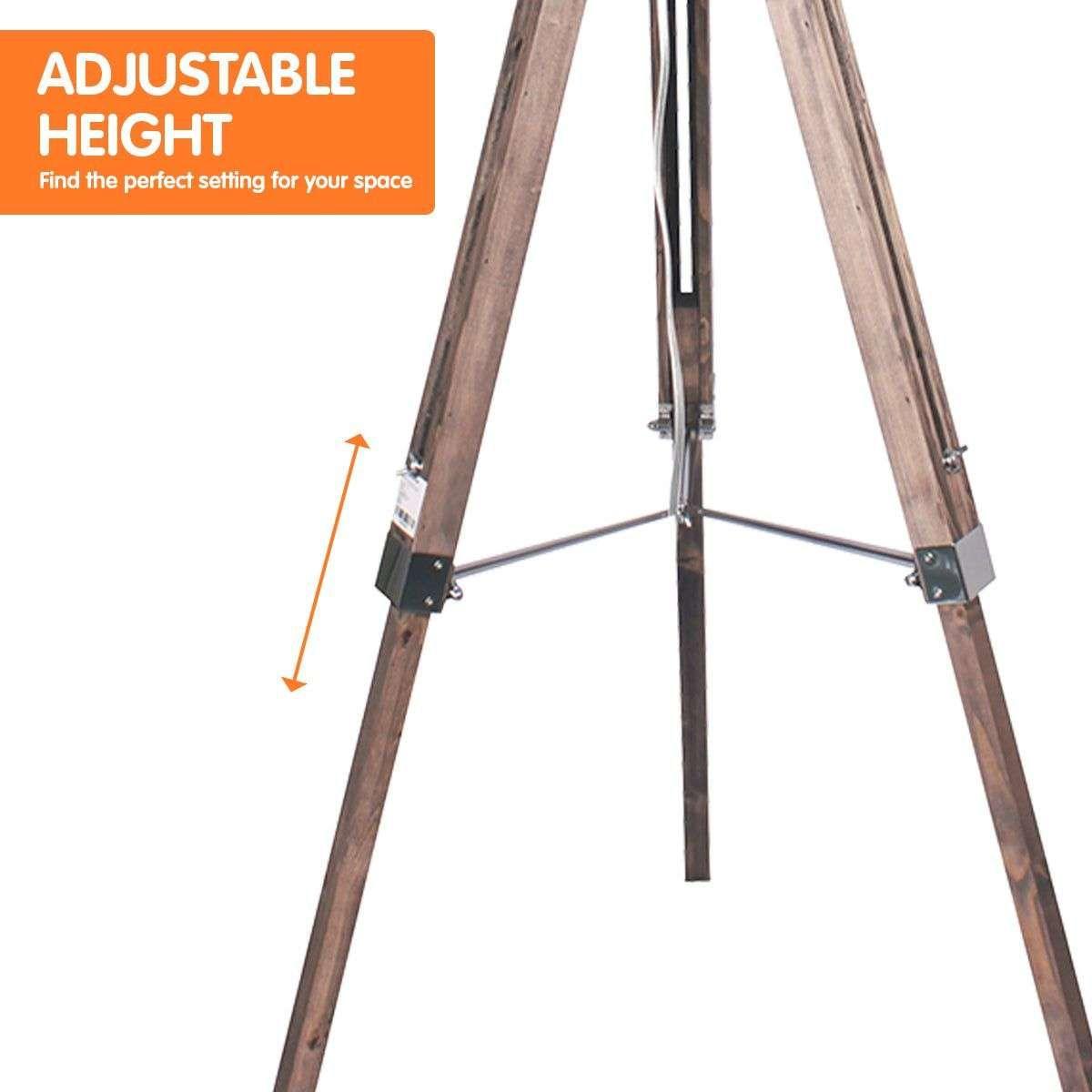 Sarantino Timber Tripod Floor Lamp Adjustable Height Taper Fabric - Magdasmall