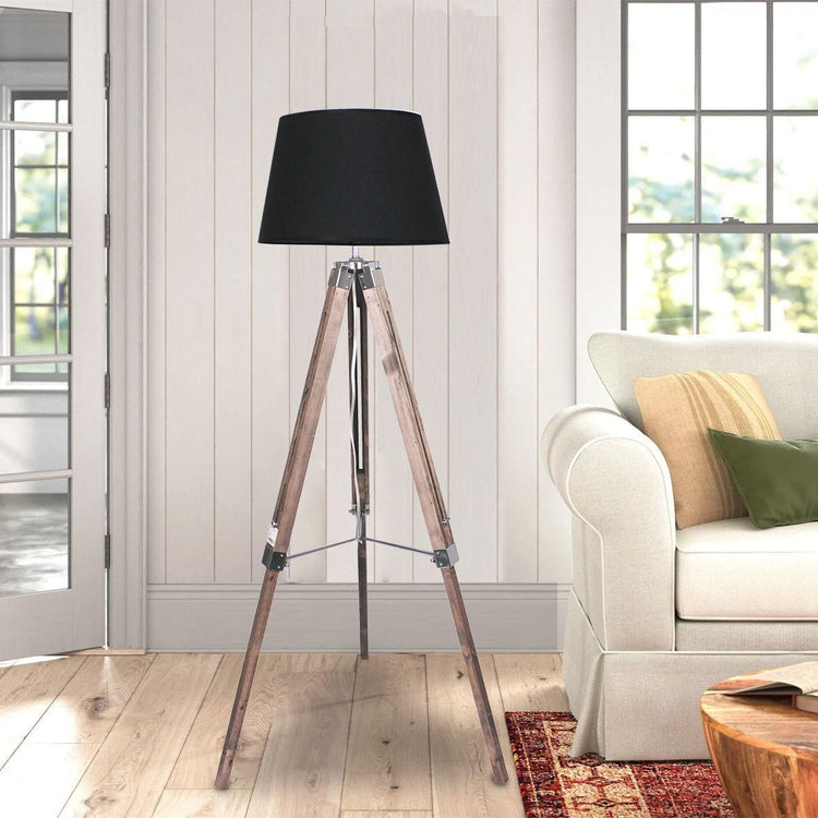 Sarantino Timber Tripod Floor Lamp Adjustable Height Taper Fabric - Magdasmall