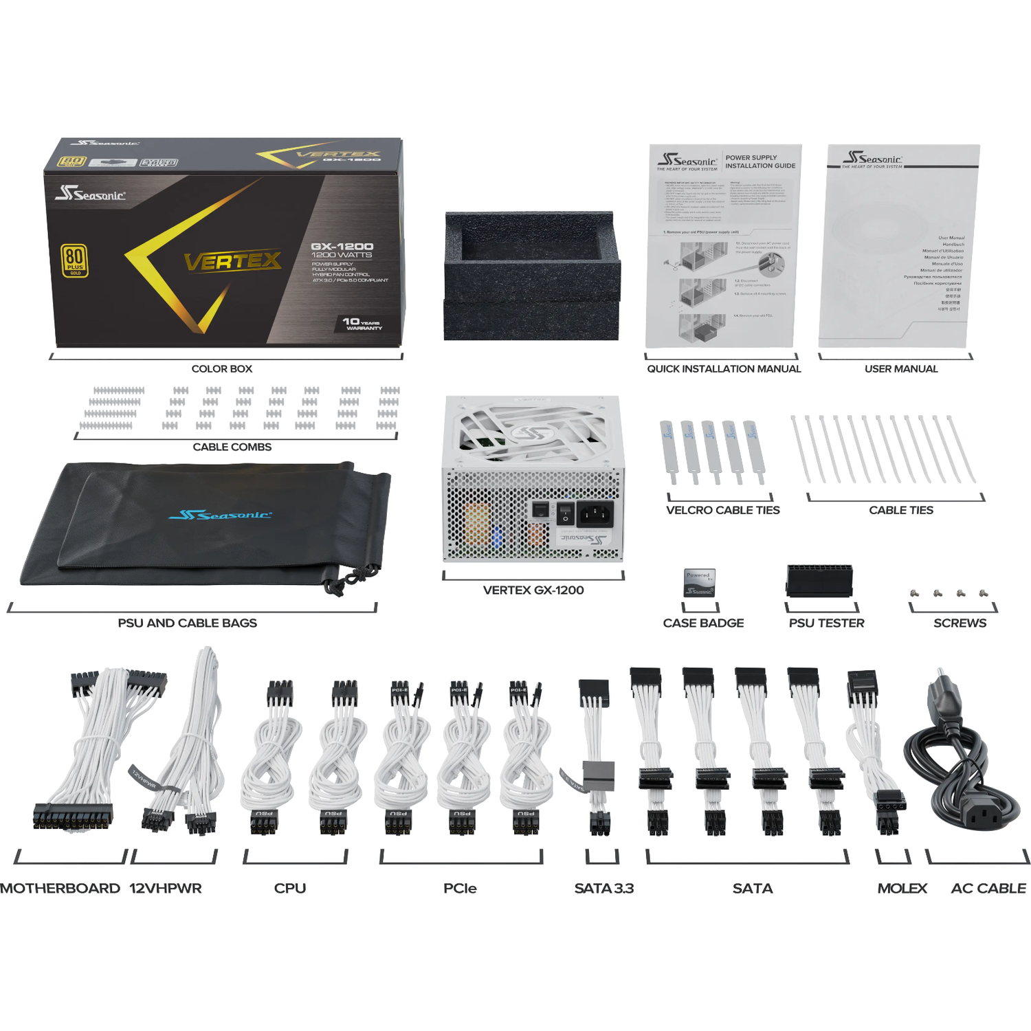 Seasonic VERTEX GX-1200 White 1200W ATX 3.0 Gold Modular PSU