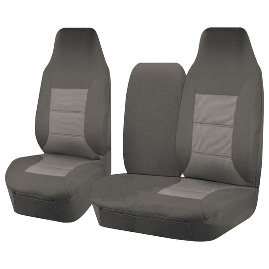 Seat Covers for TOYOTA HI ACE TRH-KDH SERIES 03/2005 - 2015 LWB UTILITY VAN FRONT HIGH BUCKET + _ BENCH WITH FOLD DOWN ARMREST/TRAY GREY PREMIUM - Magdasmall