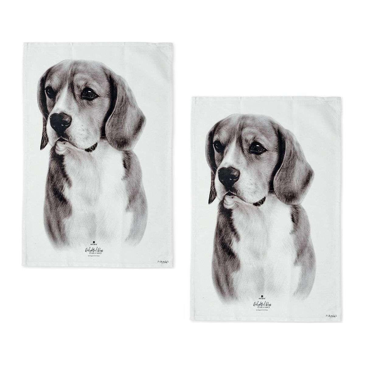 Set of 2 Delightful Dogs Cotton Kitchen Tea Towels 50 x 70 cm Beagle
