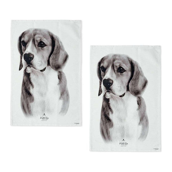 Set of 2 Delightful Dogs Cotton Kitchen Tea Towels 50 x 70 cm Beagle