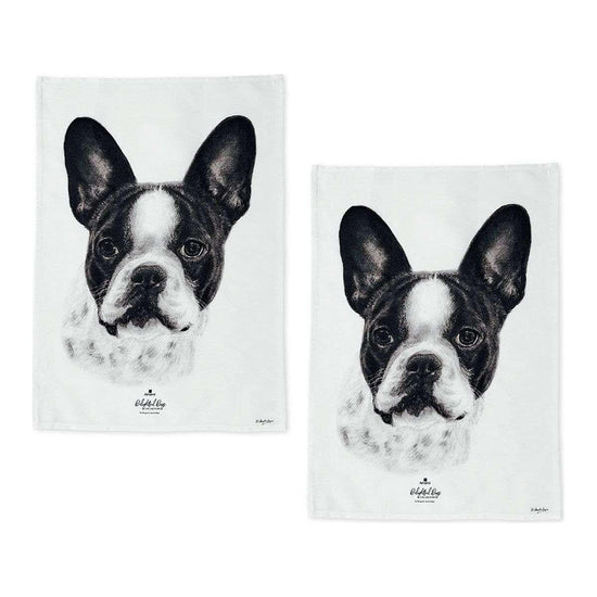 Set of 2 Delightful Dogs Cotton Kitchen Tea Towels 50 x 70 cm French Bulldog
