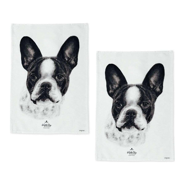 Set of 2 Delightful Dogs Cotton Kitchen Tea Towels 50 x 70 cm French Bulldog