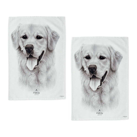 Set of 2 Delightful Dogs Cotton Kitchen Tea Towels 50 x 70 cm Golden Retriever