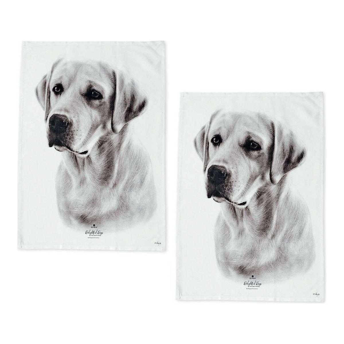 Set of 2 Delightful Dogs Cotton Kitchen Tea Towels 50 x 70 cm Labrador