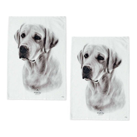 Set of 2 Delightful Dogs Cotton Kitchen Tea Towels 50 x 70 cm Labrador