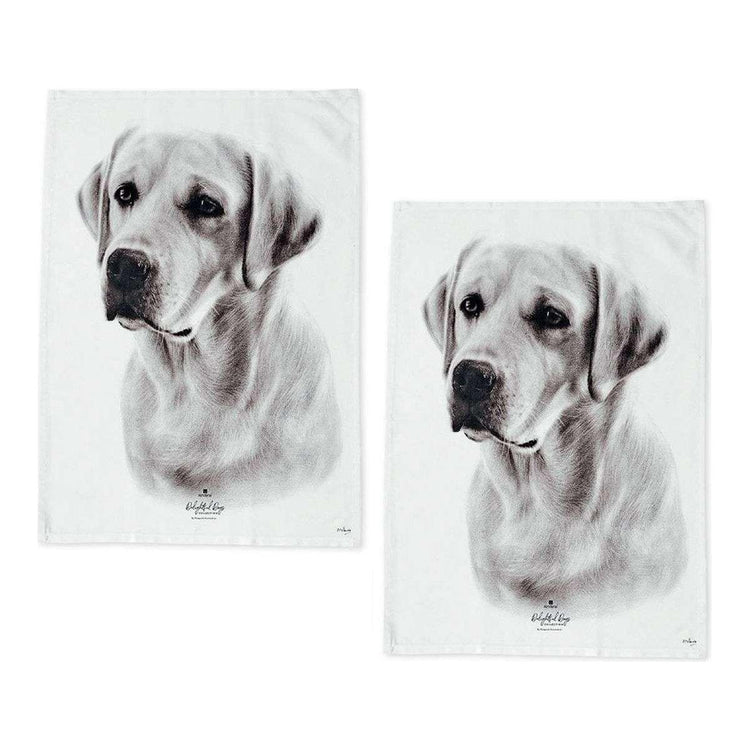 Set of 2 Delightful Dogs Cotton Kitchen Tea Towels 50 x 70 cm Labrador